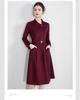 Elegant Woolen Skirted Dress with Waist-Cinch for Autumn/Winter