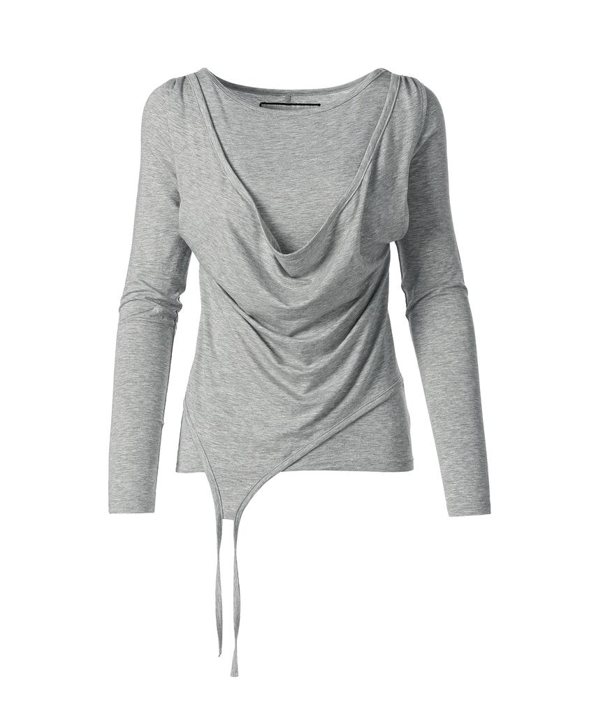 THEVINYLHOUSE Draped Layered Ls Tee(W) Gray