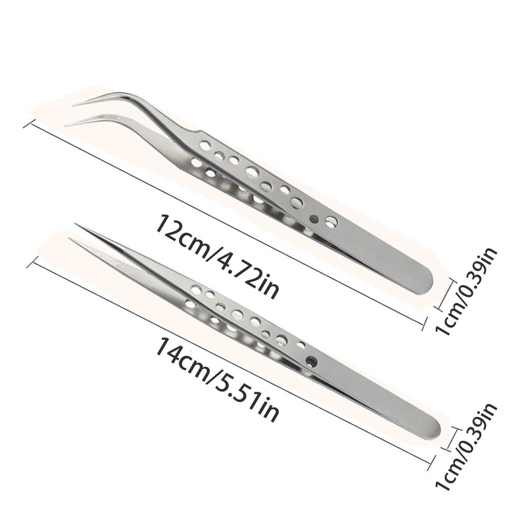 2pcs Stainless Steel Precision Curved And Straight Tweezers Set for Gardening and Model Making with Ergonomic Design
