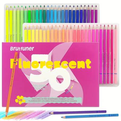 Brutfuner 24/50 Colors Pre-sharpened Fluorescent Colored Pencils Soft Lead Artist Quality for Sketching and Coloring Art Supplies