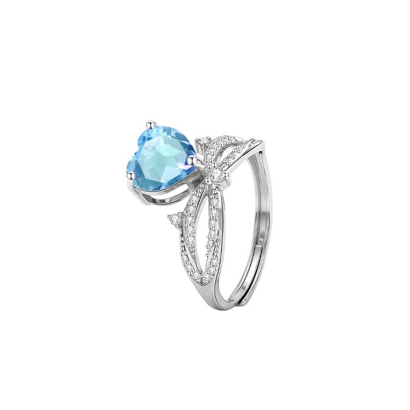S925 sterling silver heart-shaped amethyst bow ring adjustable light luxury niche girl style natural stone index finger ring