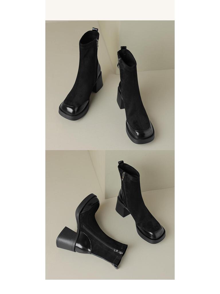 2024 Women's European-American Chunky Heel Elastic Ankle Boots - Versatile High-Heel Martin Style
