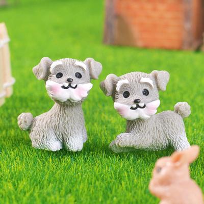 Yousheng 4 Pcs Miniature Puppy Figurines Mini Schnauzer Ornament Car Dashboard Decor Resin Dog Statue for Fairy Garden Bonsai Office Desk