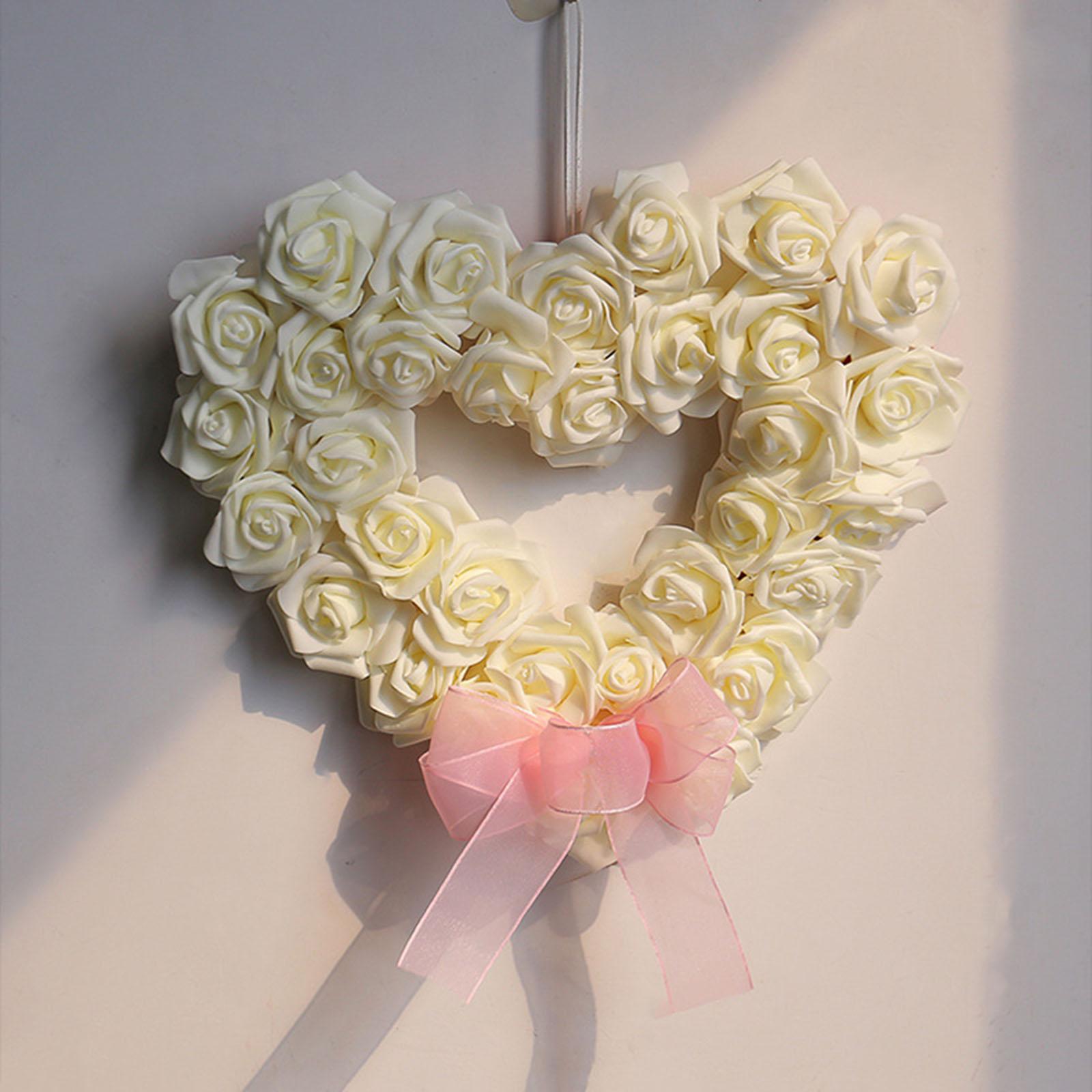 

Valentine s Day Artificial Rose Wreath with Bows Heart Love Flower Garland Wall Hanging Sign for Front Door Wedding Party Decor
