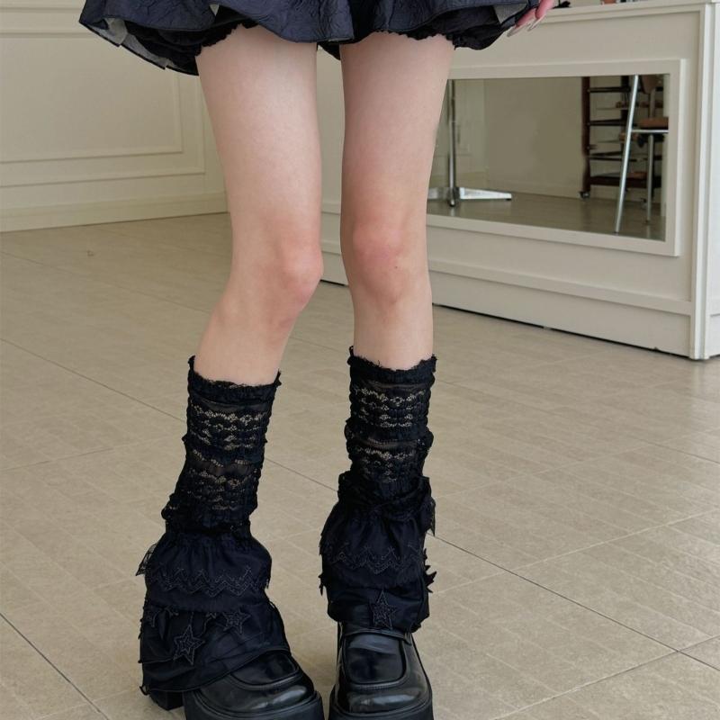 Women's Leg Warmer Fashion Ruffle Lace Leg Warmer Sheer Mesh Leg Socks Cute Sweet Boot Socks Cosplay Costumes Gift