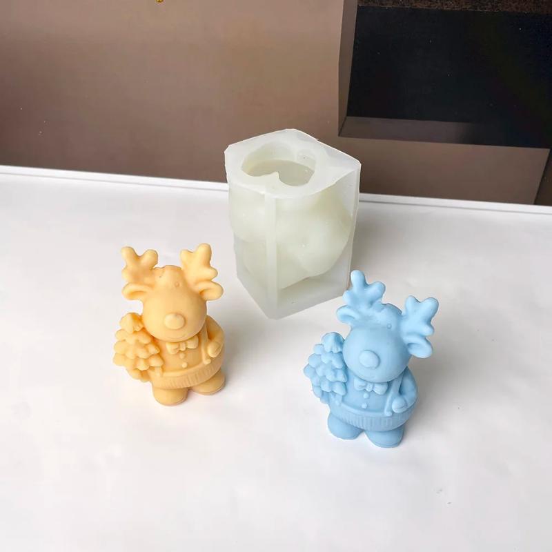 Small Reindeer with Christmas Tree Silicone Mold, DIY 3D Candle Molds
