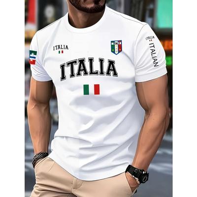 T-shirt Casual da Uomo a Maniche Corte - Bandiera Italiana e Stampa Grande ITALIA