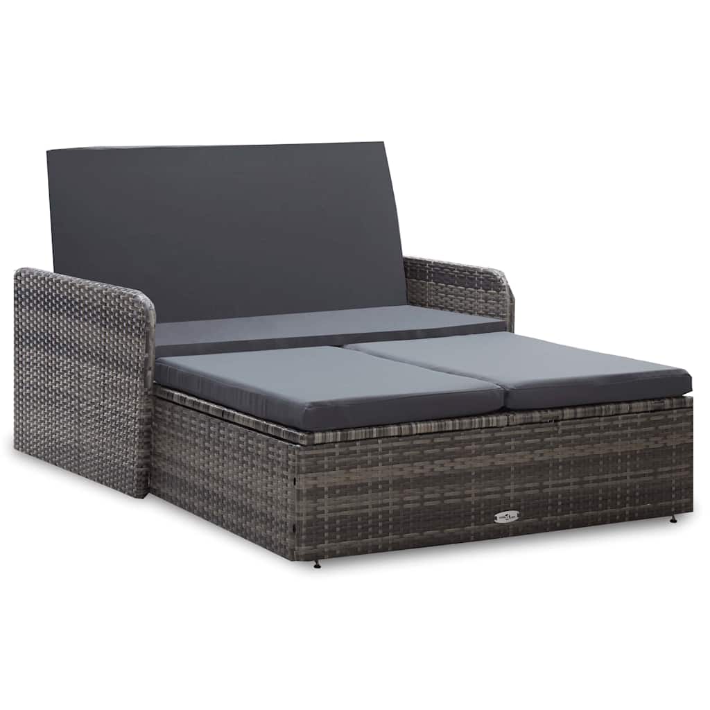 2 Piece Garden Lounge Set with Cushions Poly Rattan Gray