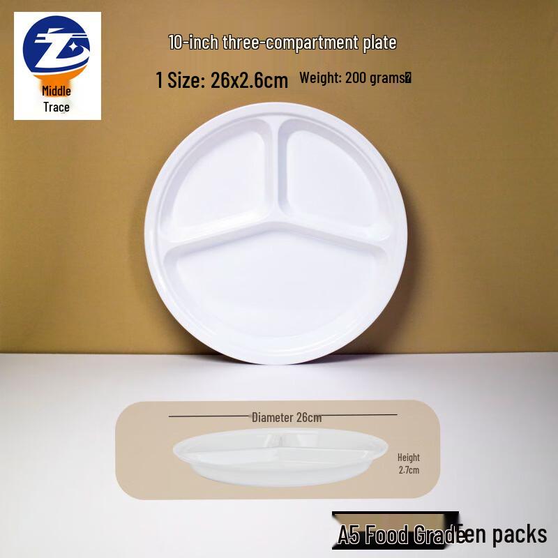ZJ A5 High-Temp Melamine 10-inch 3-Compartment Dinner Plates (Pack of 10) 10 inch