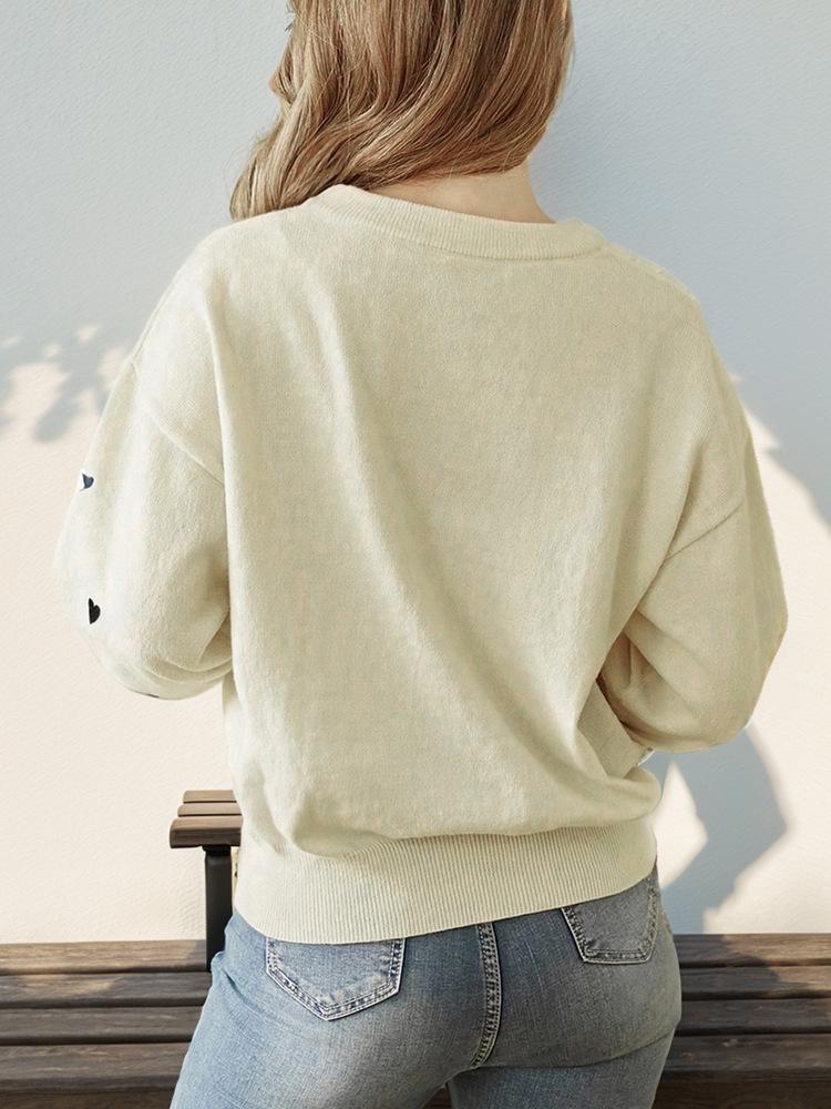 Damenstrickwaren: Herbst Minimalistischer Stil Herz Rundhals-Pullover