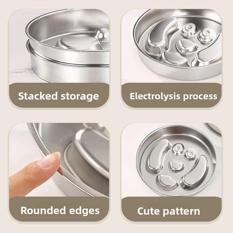 Large Capacity Stainless Steel Slow Feeder Bowl Anti Slip Anti Spill Pet Food Dish Thickened Dog Cat Bowl Photo Booth Props