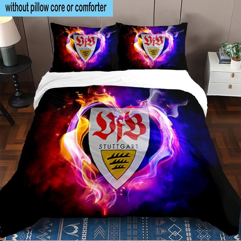 3-teiliges VfB Stuttgart Maskottchen Aufdruck Bettwäsche-Set, Enthält einen Bettbezug und zwei Kissenbezüge für das Schlafzimmer, Geeignet für alle Jahreszeiten
