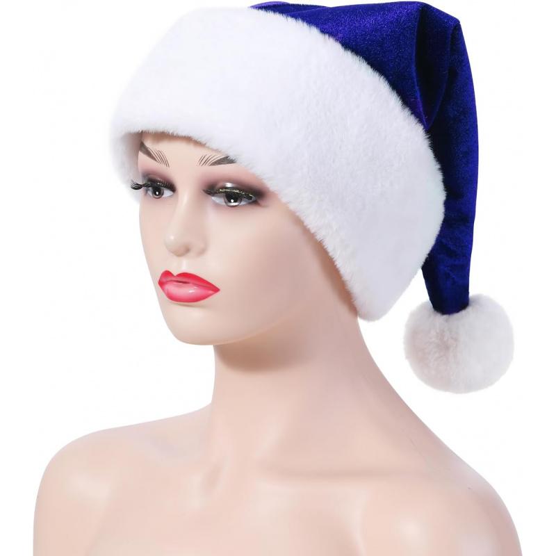Blue Velvet Christmas Hat for Adults, Festive Holiday Party Accessory, Comfortable & Stylish New Year Celebration Item