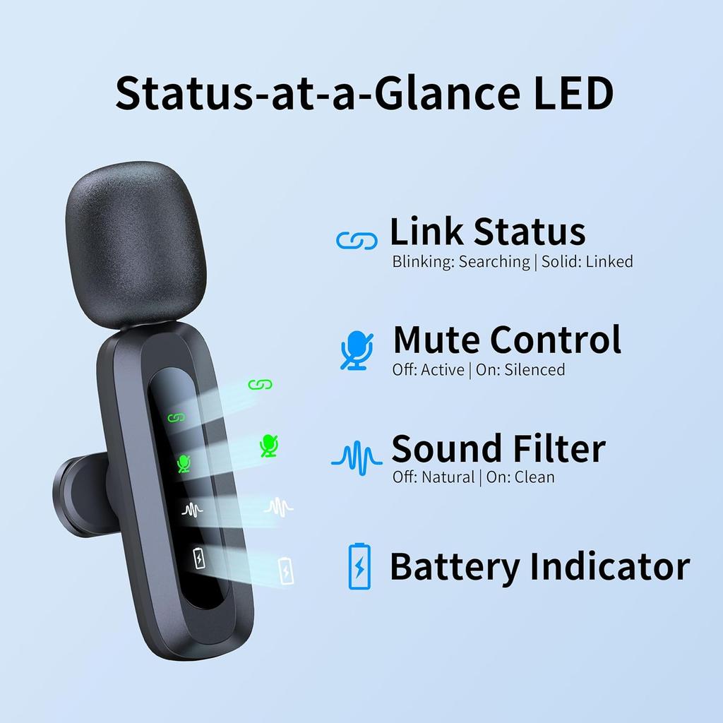 Microphone for iPhone 15-16, mini mic Wireless mic with Noise Reduction,mini Microphone LED Display -Wireless Microphones Ideal for Vlog, TikTok &