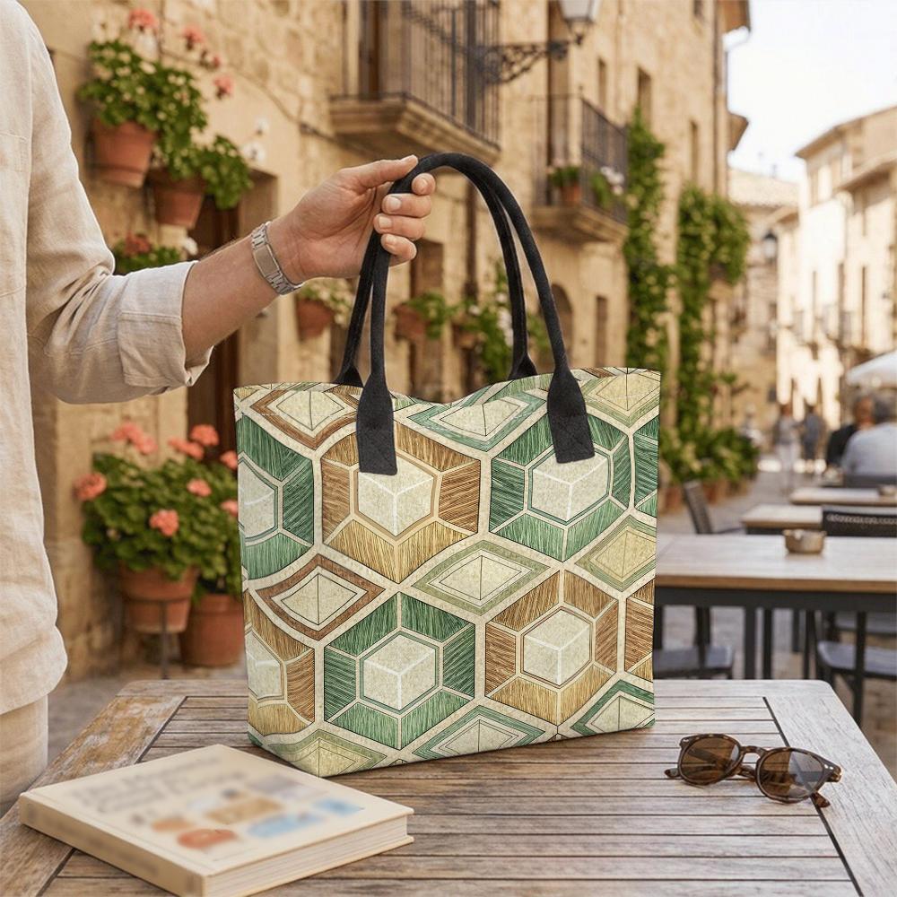 Geometric Pattern Tote Bag Casual Large Capacity Daily Shoulder Handbag