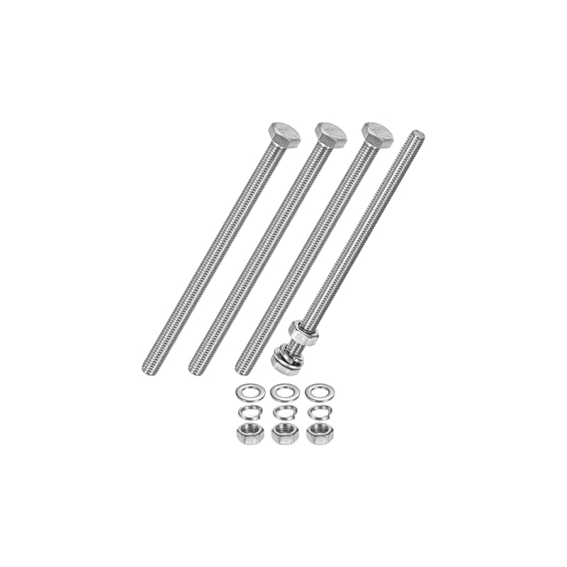 M METERXITY 4-Piece Set Hex Head Screws, Fully Threaded, Durable, Rustproof, Industrial Parts, Machinery, Silver, Hex Bolts M6 x 100mm, Nuts