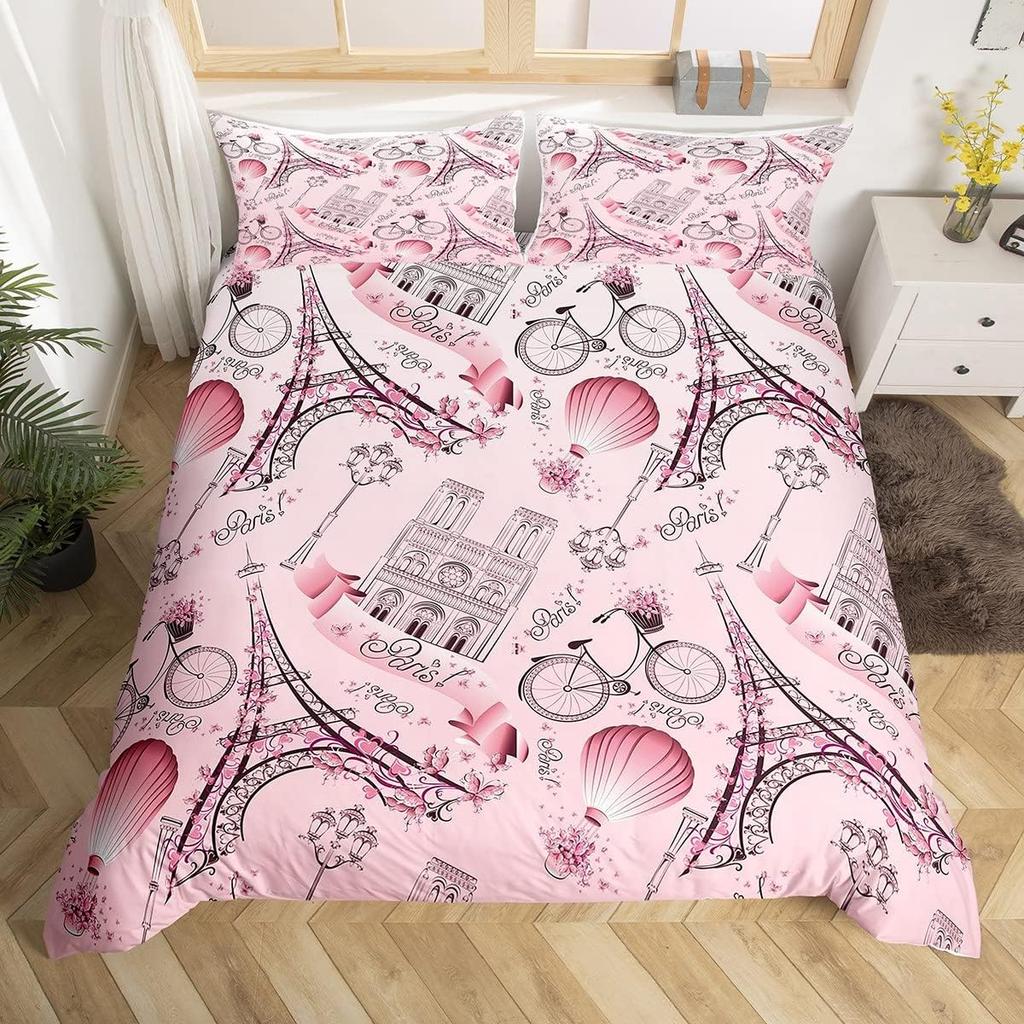 Eiffel Tower Duvet Cover Twin Full Queen King 3 Pcs Romantic Theme Bedding Set For Couple Adult Butterfly Print Comforter Cover