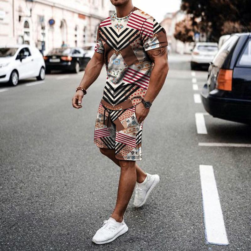 Summer Men T-shirt Sets For Male Sport Tracksuit Vintage Short Sleeve SHirt Shorts Pants Suit 3D Print Oversize Two Piece Outfit