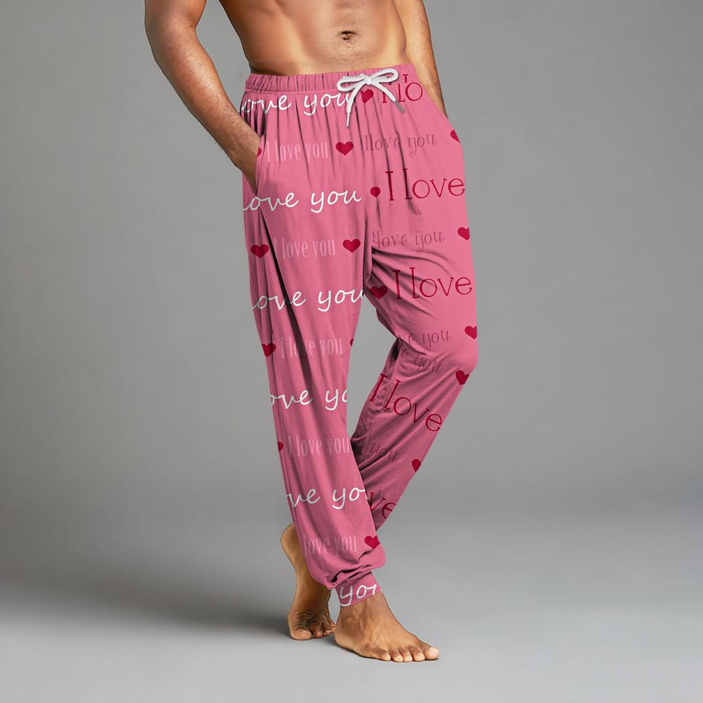 Men's Drawstring Pocket Cuffed Casual Pants Home Sleep Pants