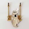 Halloween Swingy Skeleton Ornament Creepy Tree Swing Ghost Wooden Table Sign with Base Home Office Desktop Party Decoration