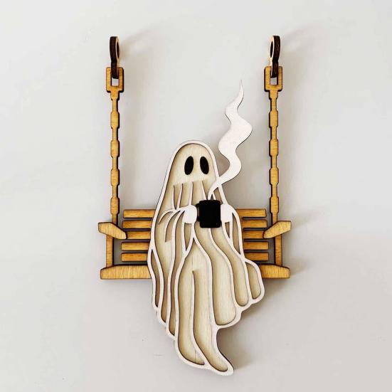 Halloween Swingy Skeleton Ornament Creepy Tree Swing Ghost Wooden Table Sign with Base Home Office Desktop Party Decoration