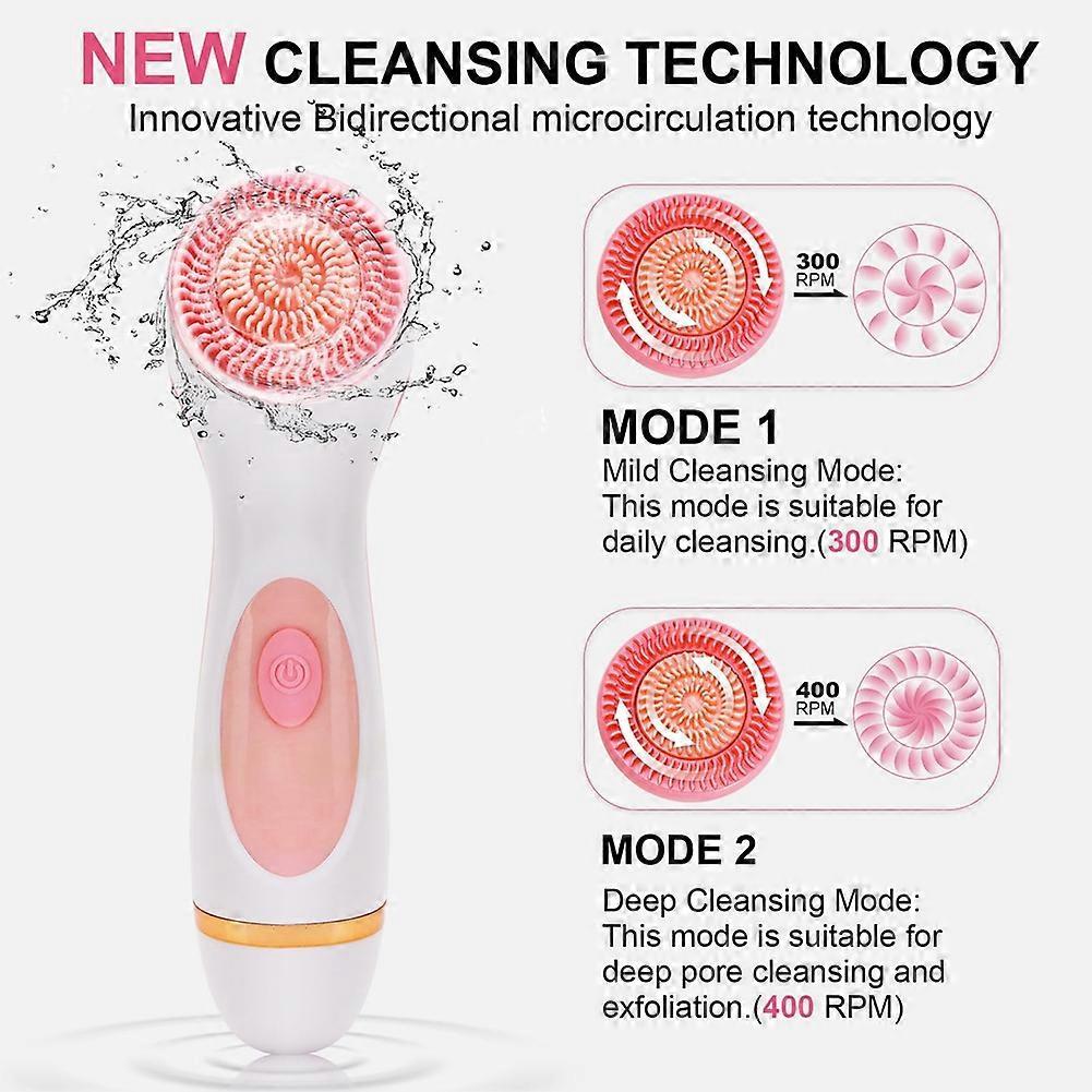 Cleansing Device, Waterproof Dual-Rotation Face Scrubber Exfoliator with 3 Brush Heads, for Cleans