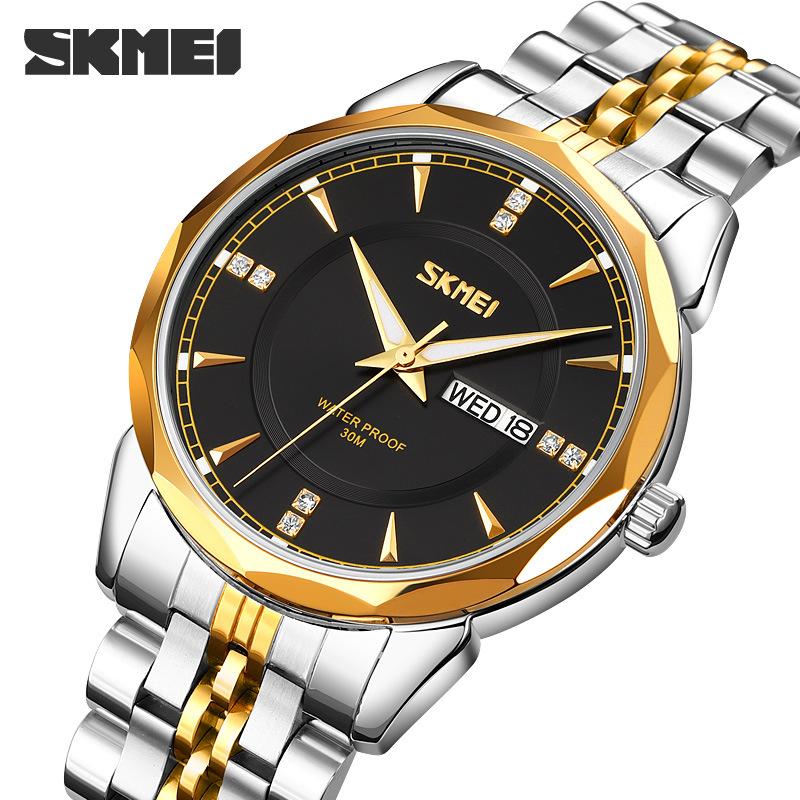 Fashion Solid Stainless Steel Strap Men's Watch Double Calendar Waterproof Business Casual Quartz Watch