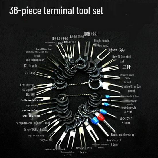 Car Wiring Harness Disassembly Tool Set - Pin Removal, Crimping, and Connector Pulling Tools.