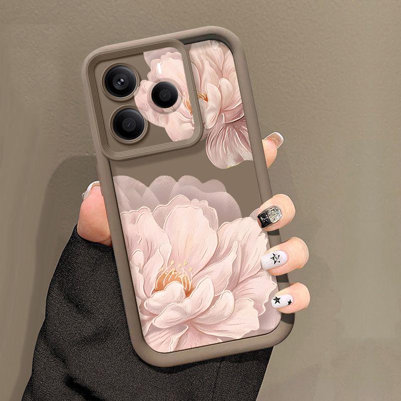 Pink Peony Flower Phone Case For Xiaomi Redmi Note 15 14 13 Pro 4G Note 13 14 Pro Plus 5G Shockproof Soft TPU Silicone Cover