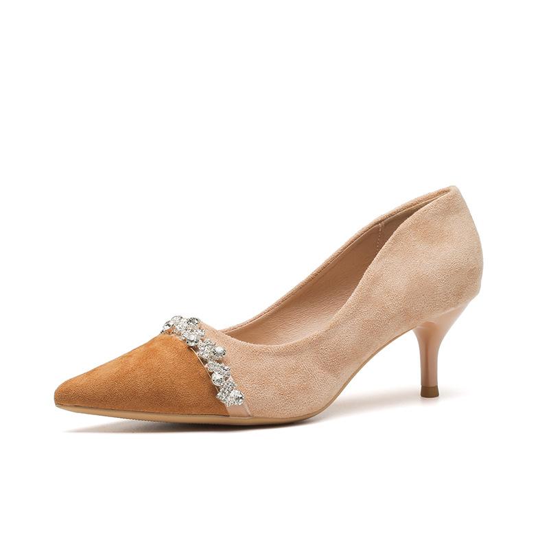2025 Spring Summer New Women s French High Heels - Small Fragrance Style Color-Blocked Pointed-Toe Stiletto, Sexy Shallow Mouth Pumps XCY-180 34 оранжевый