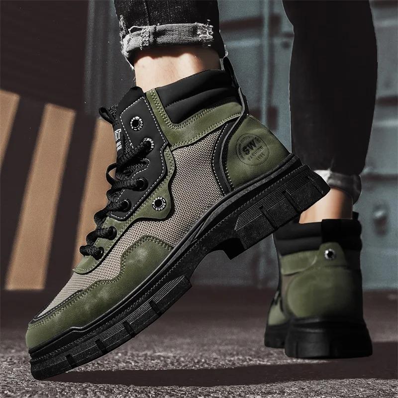 New Fashion Platform Boots for Men Outdoor Sneakers Men Motorcycle Boots Male Work Boot Casual Hiking Shoes Botas Para Hombre