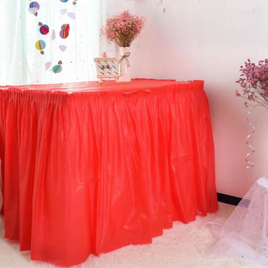 Disposable Waterproof Table Skirt with Adhesive Strip 420x70cm Heavy-Duty Plastic Cover for Wedding Birthday Party Easy Cleanup Elegant Event Decor