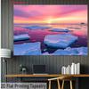 2D Iceberg Ocean Landscape Backdrop, Pink Sky Arctic Photography Background Cloth