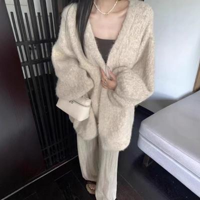 Veste Pull Style Coréen Paresseux pour Femmes Automne Hiver Cardigan Tricoté Lâche en Velours d'Alpaga