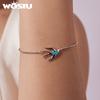 WOSTU 925 Sterling Silver Swallow Bracelet with Blue Opal Dainty Bird Charm Bracelet for Women Daily Wear Original Jewelry Gift