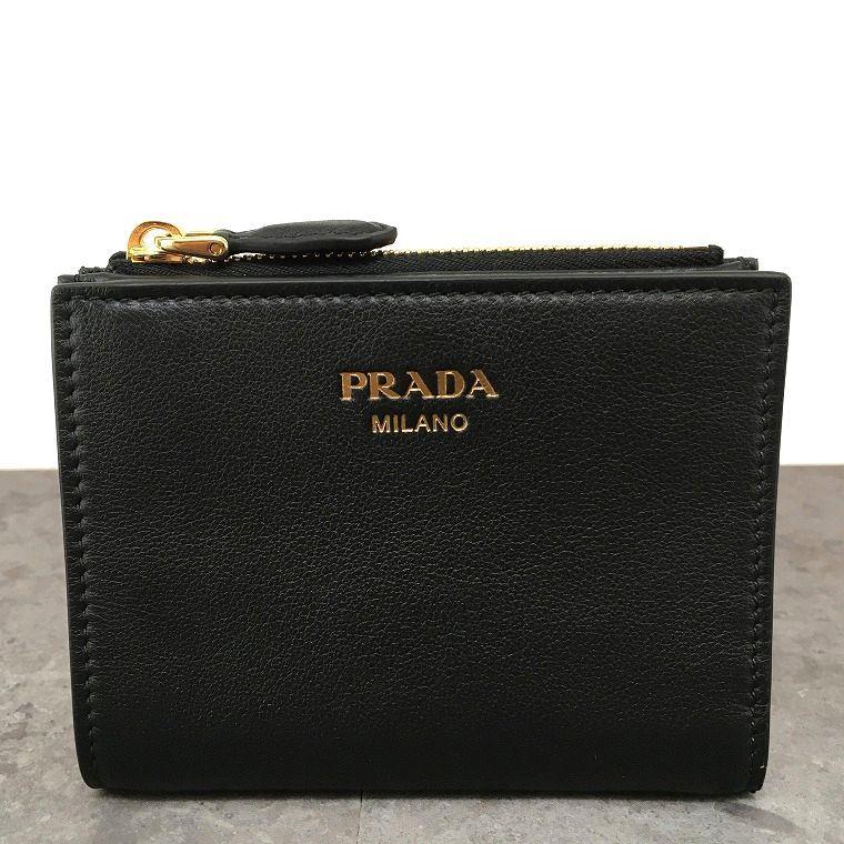 Used Unused Item PRADA Compact Wallet NERO Black RFID with Box 155