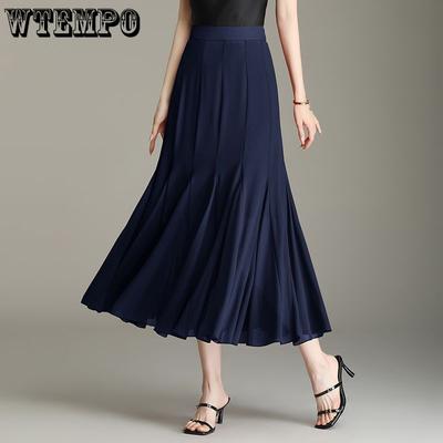 Summer Chiffon Half Body Skirt White Women's Medium To Long Size High Waist Large Solid Color A-line Skirt Slim Fit Large Skirt