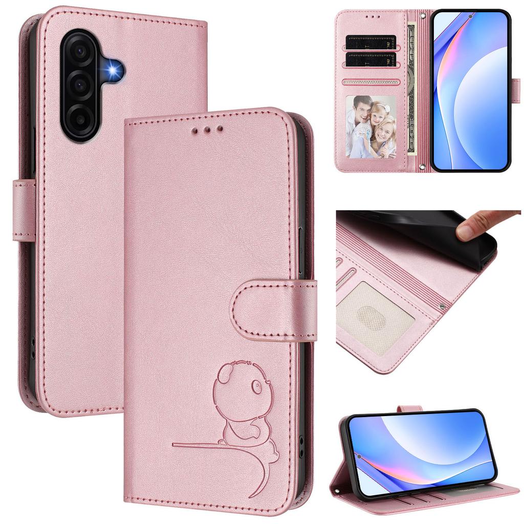 For Samsung Galaxy A37 5G Case Panda Imprint RFID Blocking Wallet Leather Phone Cover with Wrist Strap
