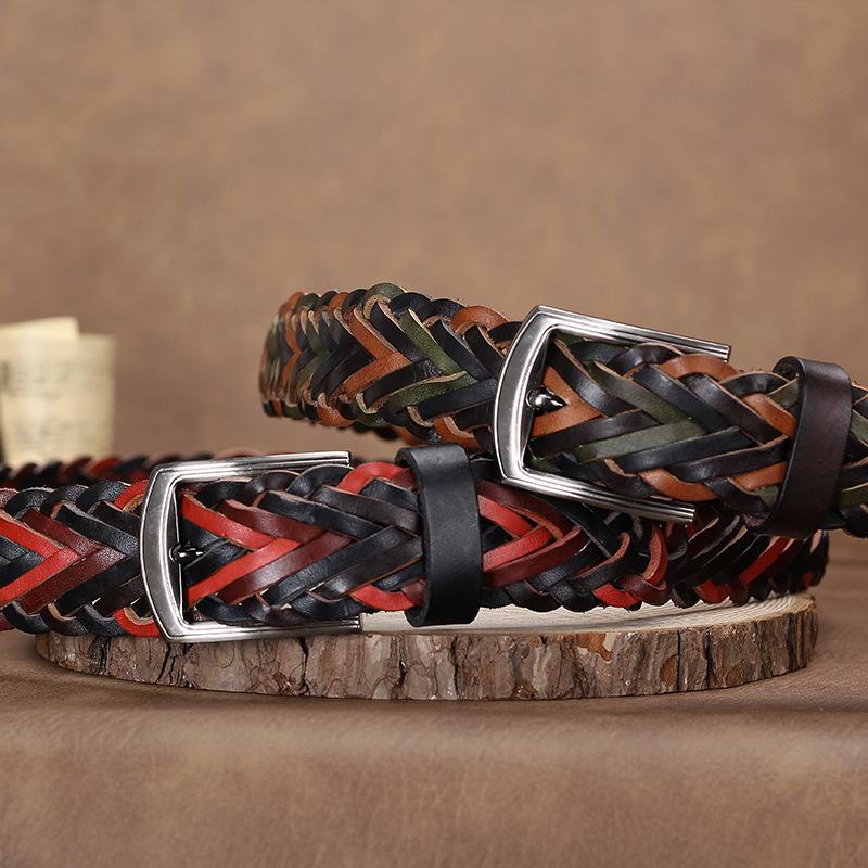 Ladies Belt Hand-Woven First Layer Cowhide Literary And Retro Casual Pin Buckle Leather Belt