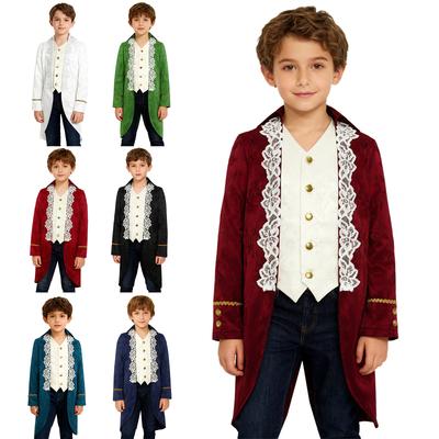 Boys Renaissance Victorian Tailcoat Turn Down Collar Long Sleeves Lace Embroidery Fake Two In One Jacket