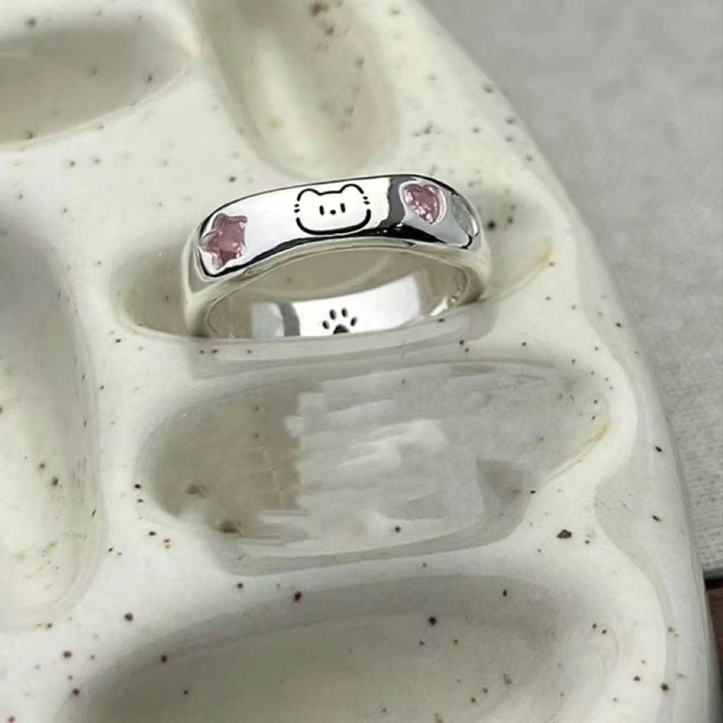 1/2pcs New Lovely Cat Dog Animal Couple Ring for Couple Handmade Opening Adjustable Rings Valentine's Day Rings Fashion Jewelry