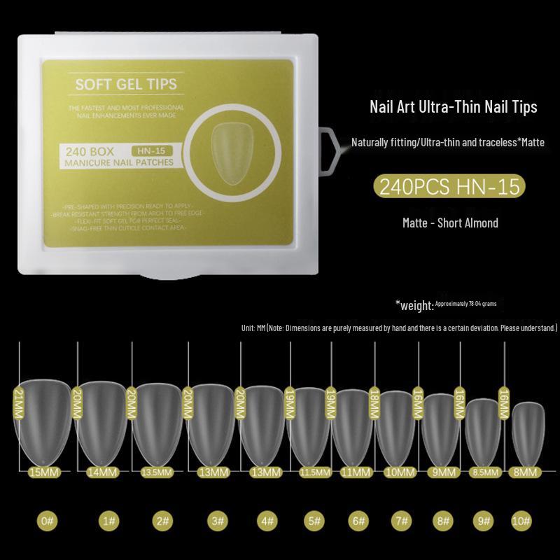 Ultra-Thin Seamless Matte Nail Tips - 240 Piece Boxed Set: No-File, Full-Stick False Fingernails