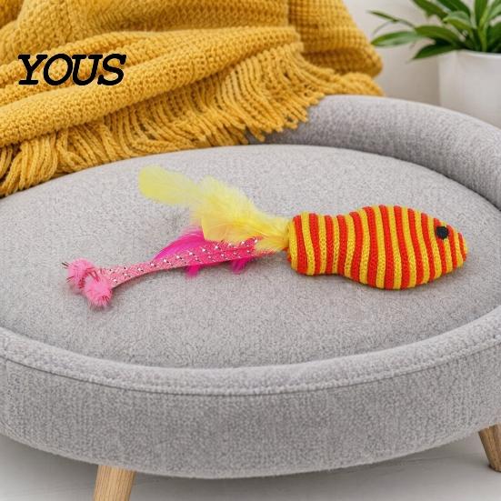 Entertaining Cat Toy Fish Shape Toy, Cotton Rope Lightweight with Hose Chew Feather Tassel Design, Wear-Resistant Scratch-Resistant Relieves