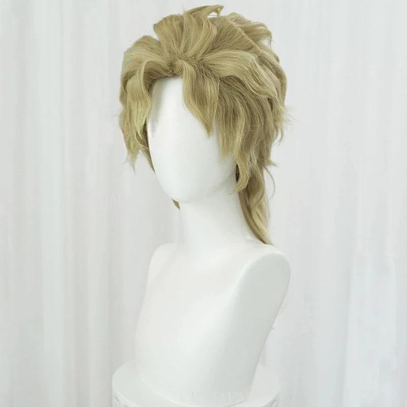 Dio Brando Cosplay Jojo Bizarre Adventure Cosplay Vysokokvalitná zelená zlatohnedá parochňa Žiaruvzdorné syntetické parochne + Sieťka na parochňu