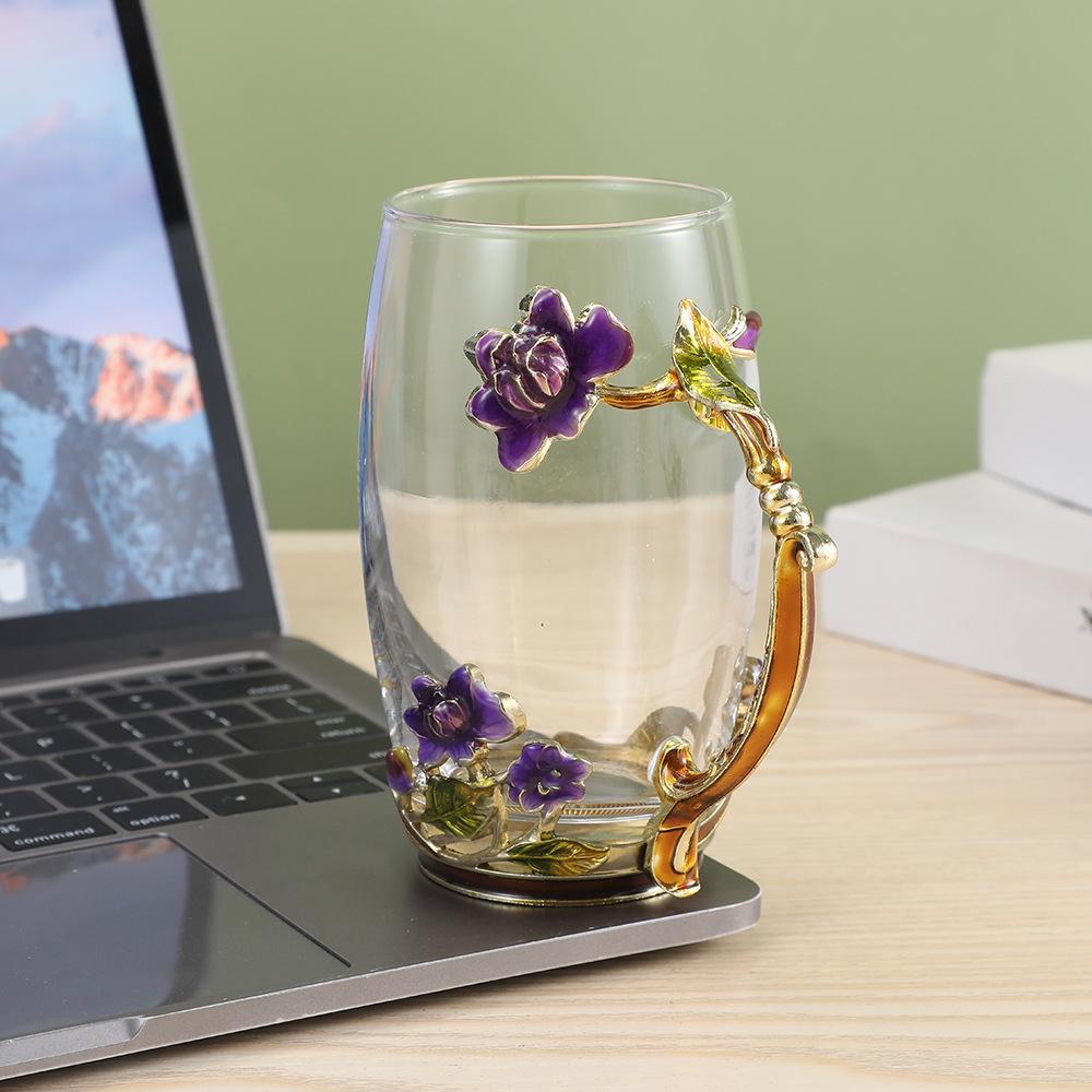 

Домашняя термостойкая стеклянная чашка Креативная эмалированная чашка для воды Хрустальная чашка для чая с цветком Подарочный набор чашек Стеклянная чашка для воды Simple package