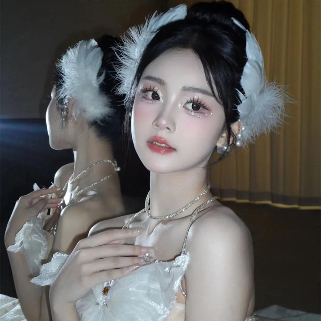 Sweet Hair Clip White Feather Shape Duckbill Hairpin Hair Clip for Ponytail Ballet Hairpins for Teenagers Children