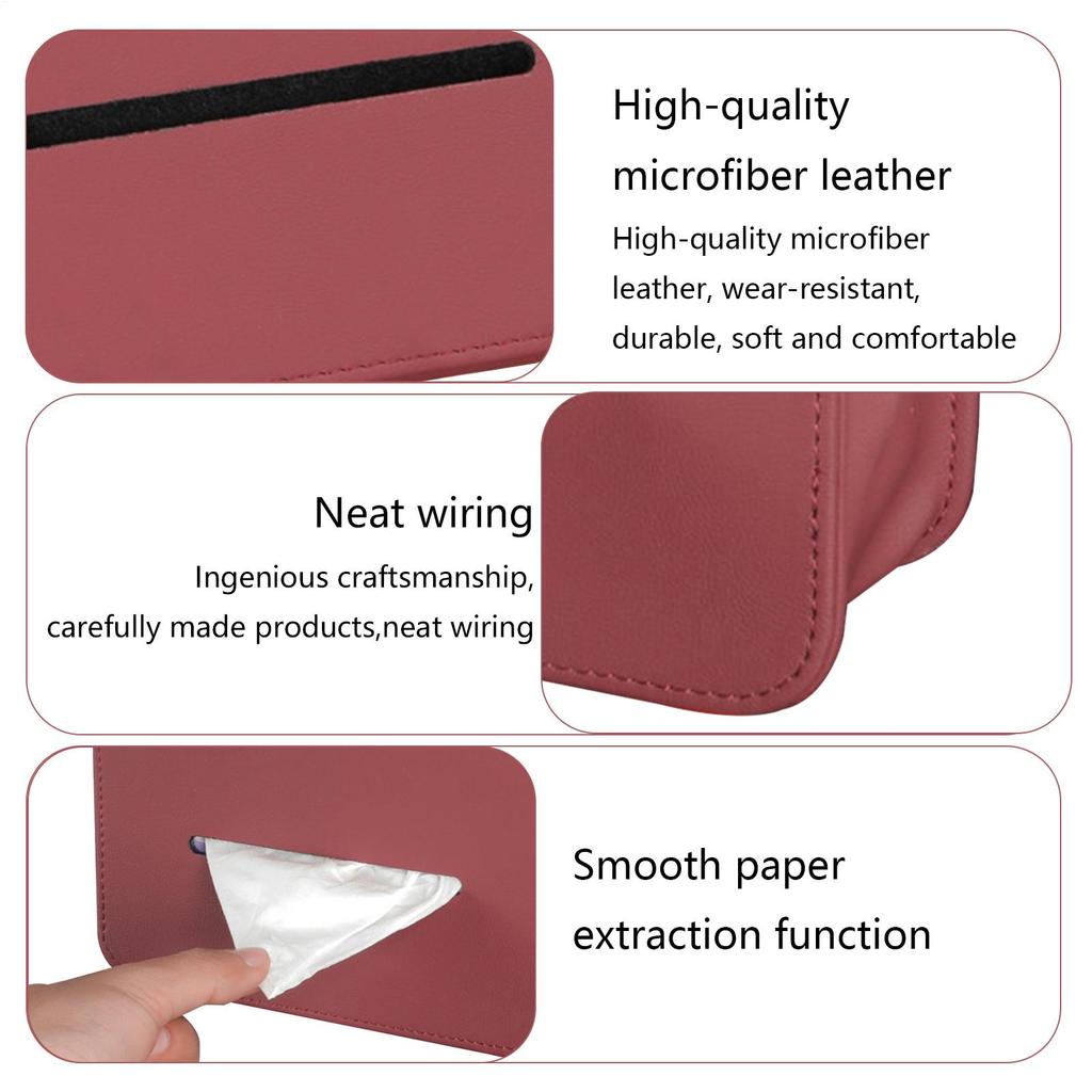 Car Tissue Box PU Leather Organizer Car Napkin Holder For Interior Accessories Backseat Sun Visor Headrest Road Trip Vehicle SUV
