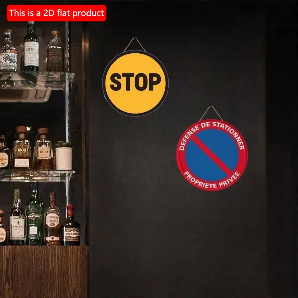 1pc 2d Flat Round Wooden Sign - 20cm No Trespassing On Private Road Warning Video Surveillance Wall Poster Board Courtyard Rigid Safety Sign