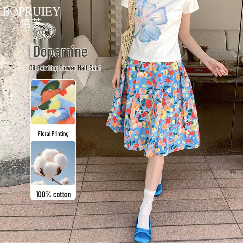 Elegant Floral Print Pleated Midi Skirt M