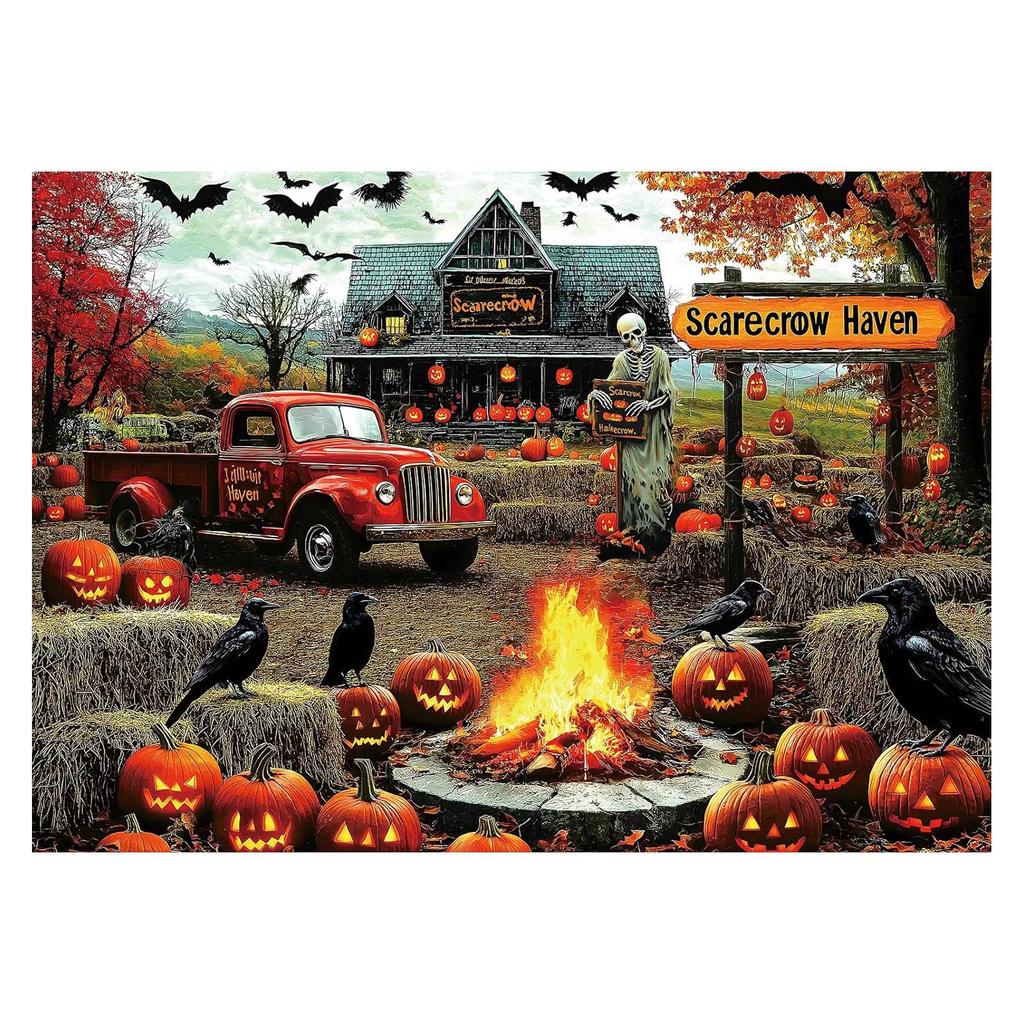 1000 Pieces,Halloween 1000 Piece Puzzles For Adults, Scarecrow For Adults Puzzle, Hard Challenge Art Puzzles, For Gifts Halloween Birthday